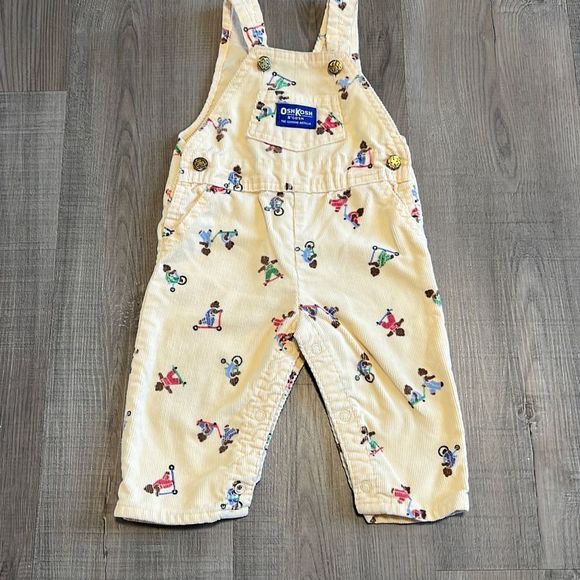 OSHKOSH B’GOSH Vintage Bear Overalls, 6-9 Months, Yellow, Corduroy